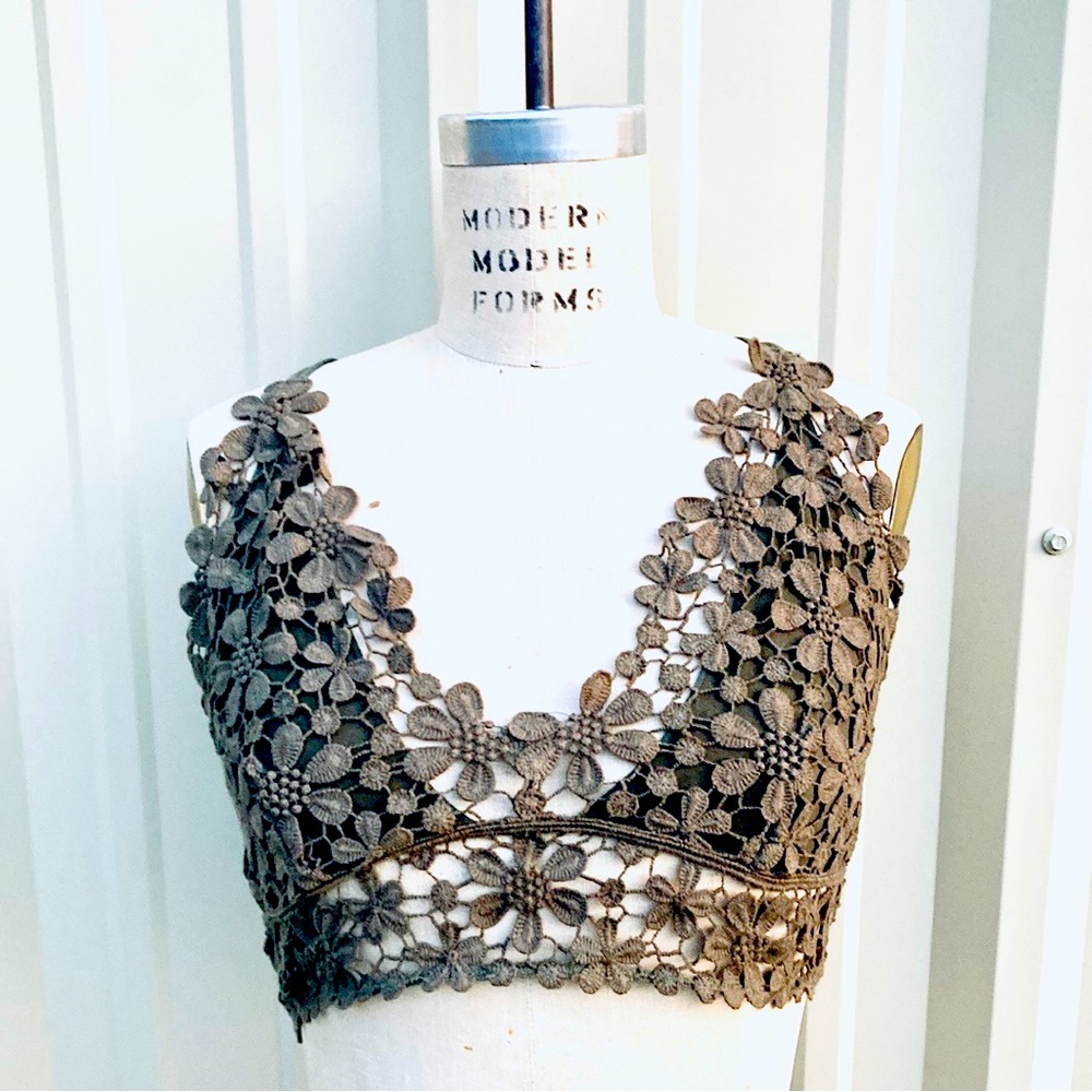 Free People Olive Green Lace Bralette Small - Picture 1 of 8
